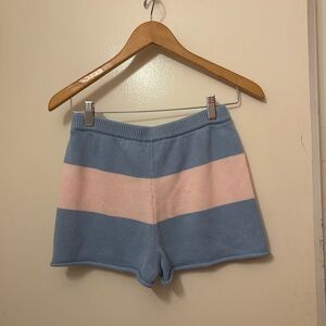 Cozy Blue and Pink Striped Women's Athletic Shorts